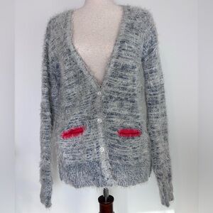 Aeropostale Oversized Small Gray Fuzzy Cardigan with colored pockets